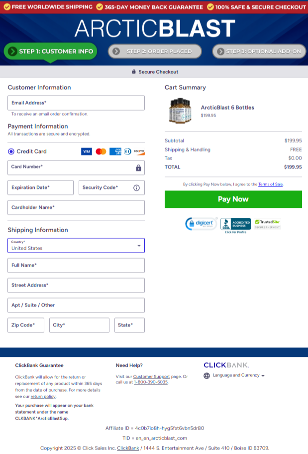 Arctic Blast Official Website Secure Order Page